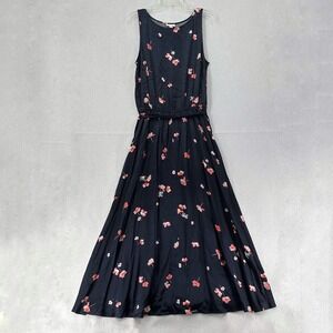 J. Jill Womens Navy Pink Floral Satin Sleeveless A-Line Maxi Dress Size MED TALL
